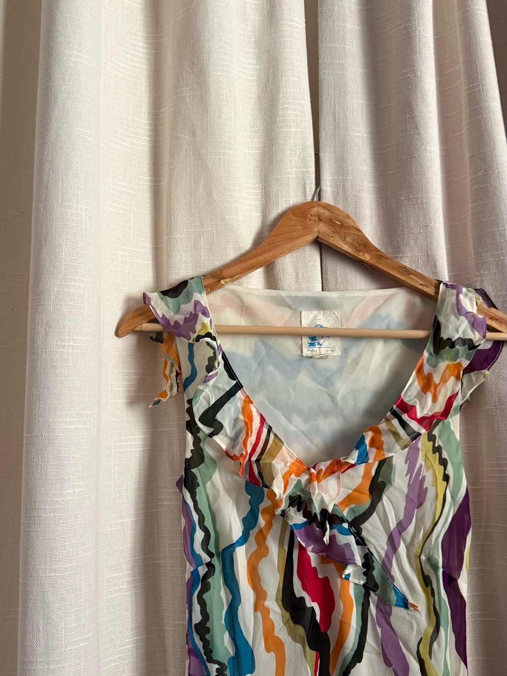 C. Keer 100% Silk Multicolor abstract Print Ruffle maxi dress